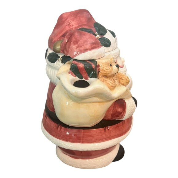 Jay Imports 1997 Santa Christmas Ceramic Teapot Lid Teddy Bear & Toy Bag 8.5" Ta - Picture 4 of 9